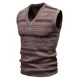 thumbnail image 1 of LNWUY Gilet Sans Manches à Col en V pour Homme en Tricot Extensible Imprimé à Rayures en Molleton d'Hiver, Chandail Chaud d'Automne, Hauts Gilet Brun TTG, 1 of 4