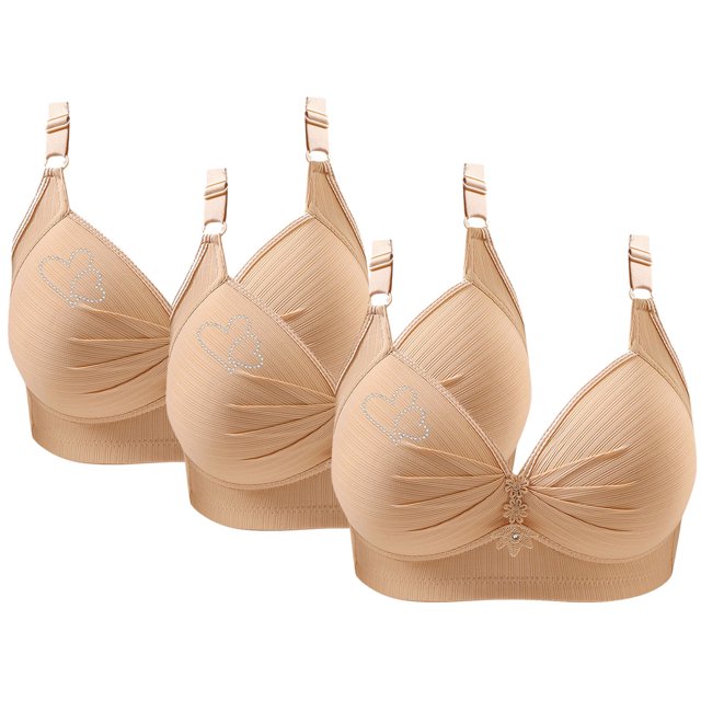 Bras for Women, 3PCS Womans Printing Gathered Together Large Size Daily Bra Underwear No Rims