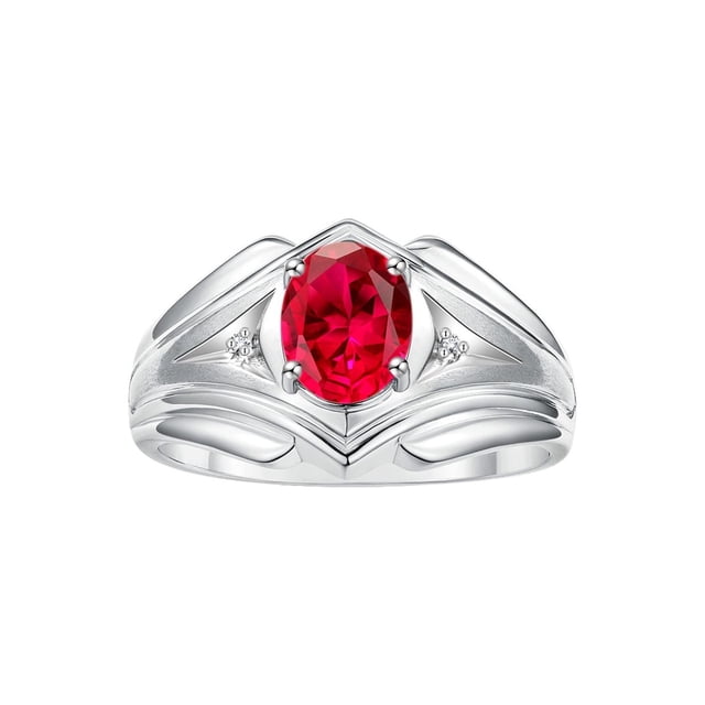 RYLOS Men's Rings 14K White Gold Rings Classic Designer Style 9X7MM Oval Gemstone & Diamond Ring Ruby July Birthstone Rings For Men Size 10