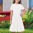 thumbnail image 2 of Milgrthf Robe d'Été à Manches Courtes pour Filles, Ligne A, Évasée, Basique, Patineuse, Tournoyante, Robe de Fête 5-14 Ans Blanc, 2 of 9