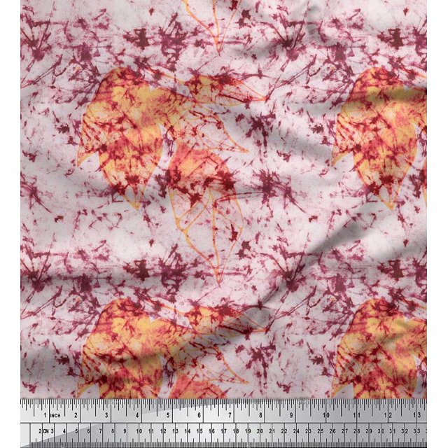 Soimoi polyester Crepe Fabric Leaves & Texture Print Fabric by the Yard 42 Inch Wide