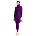 thumbnail image 4 of Innerwin Ladies Bathing Suit Three Pieces Swimsuit Muslim Style Crew Neck Swimwear Full Coverage Seaside Purple 3XL, 4 of 4