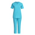 thumbnail image 2 of Tralilbee Ensemble d'Uniforme d'Infirmière pour Femmes – 2 Poches (Col en V avec Pantalon Cargo), 2 of 5