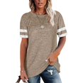 thumbnail image 1 of Promotion! T-shirt à Manches Courtes Rayé Couleur Unie pour Femmes Vert L, 1 of 3