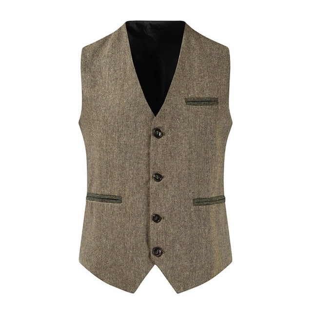 Dvkptbk V-Neck Tank Top Men Solid Fashion Lattice Have Pockets Single Breasted Vest Tops Blouse