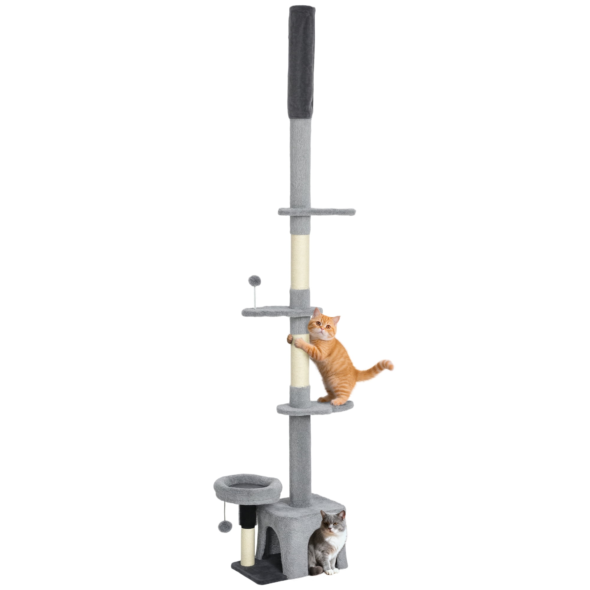 PawHut Floor to Ceiling Cat Tree, Adjustable Height 87-100"