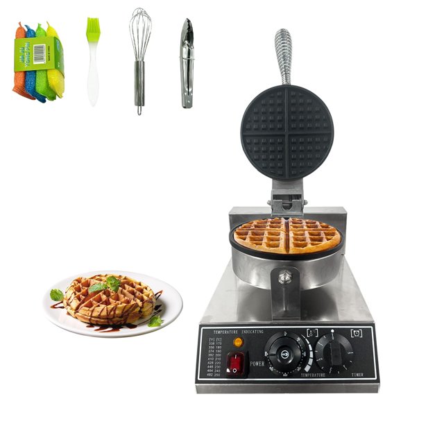 Gaufrier Commercial, Gaufrier Rond 1200 W, Machine à Gaufres Antiadhésive en Acier Inoxydable, Moule de Cuisson pour Restaurants