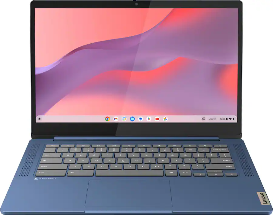 Lenovo IdeaPad Slim 3 14" Full HD Touchscreen Chromebook – MediaTek Kompanio 520, 4GB RAM, 64GB eMMC, Wi-Fi 6, microSD Card Reader, 720p Privacy Shutter Webcam, Chrome OS,Blue