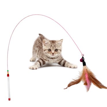 Feather Teaser Wand Cat Toy with Bell Kitten Cat Teaser Toys Interactive Wand with Bell Feather Soft Furry Tail