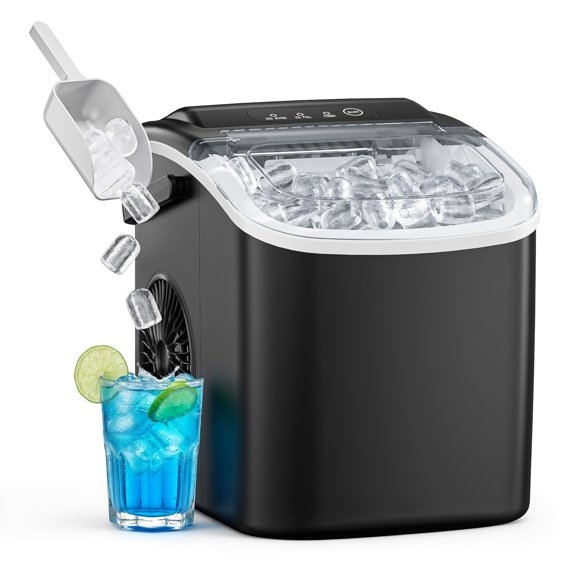 Simzlife 26 lbs/24H Countertop Ice Maker Machine, 9 Bullet-Shaped Ice in 6 Min, Auto-Cleaning