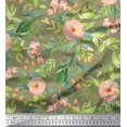 thumbnail image 1 of Soimoi Green Cotton Jersey Fabric Leaves & Ranunculus Floral Print Fabric by Yard 58 Inch Wide, 1 of 3