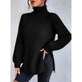 thumbnail image 3 of EYIIYE Chandail d'Automne et d'Hiver pour Femme à Manches Longues, Col Roulé, Tricot, Chandail, Couleur Unie, Ourlet Fendu, Long Tricot, Chandail, Ample, Décontracté, Confortable, Hauts, 3 of 8