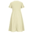 thumbnail image 3 of QUYUON Robe en Lin Femme Été Décontractée Col en V Manches Courtes Chemise Boutonnée Robes Invitée de Mariage Cocktail Fête Robe Trapèze Mini avec Poches Robe de Plage Soleil Style D-3419 Beige TG, 3 of 8