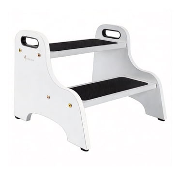 StrongTek 2 Step Stool for Kids Adults Portable Handles Footstool Non-Slip Stepping Stool for High Beds, Kitchen, Bathroom (White)