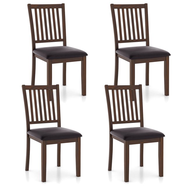 Costway Modern Dining Chair Set of 4 with Slanted High Backrest Wear-resistant PVC Leather