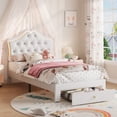 thumbnail image 2 of EDTara Twin Size Princess Bed Frame with Storage Drawers & LED Lights, Velvet Upholstered Platform Bed with Crystal Buttons, No Box Spring Needed, Noise-Free Kids Bed, 2 of 9
