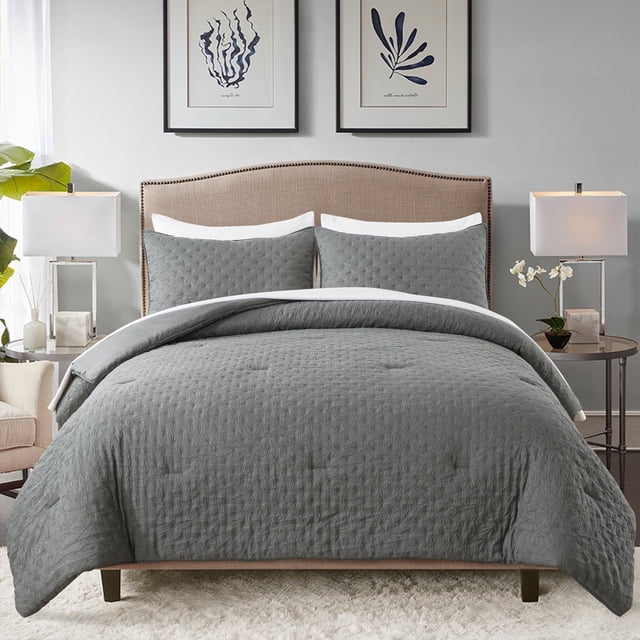 JML 3 Pieces Dark Gray Queen Comforter Set, Soft Microfiber Bedding Set With 1 Comforter and 2 Pillow Cases Suit for All Seasons