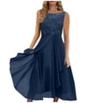 thumbnail image 2 of EGNMCR Robes de Soirée pour Femmes, Robes Formelles pour Femmes, Robes de Cocktail pour Femmes Femmes Unies Sans Manches Col Rond Dentelle Mousseline Maille Taille Robes de Fête Jupe en Mousseline pour Femmes, 2 of 5