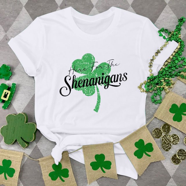 T-shirt de la Saint-Patrick pour Femmes, Col Rond, Manches Courtes, Imprimé Arbre de Noël