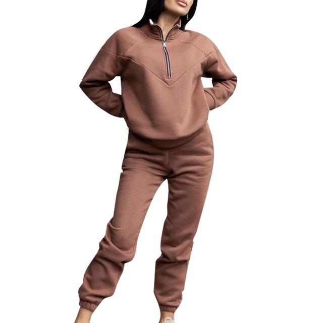 Innerwin Tracksuit Set Long Sleeve Womens Lounge Sets Exercise Solid Warm Two Piece Outfit Coffee L