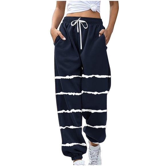 Cameland Sweatpants Women, Womens Elastic Waisted Joggers Sweatpants Stripes Print Drawstring Long Pants with Pockets Ladies Loungewear Trousers Sweatpants for Teen Girls