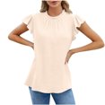 thumbnail image 1 of KIHOUT Nouveaux Hauts de Mode d'Été pour Femmes 2024, Mode Décontractée Dames Uni Manches Courtes Col Rond T-Shirt Plissé Blouse Beige TG, 1 of 6