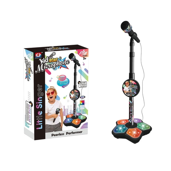 Fesfesfes Childrens Microphone Toy with Dazzling Lights Boys Girls Microphone Stand Play Songs Singing Performance Toy