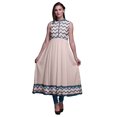 thumbnail image 1 of Bimba Robe Anarkali à Col Mandarin pour Femme, Rose Pâle, Imprimé Géométrique, Designer, Ethnique Indienne, Kurta, Petit, 1 of 6