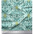 thumbnail image 1 of Soimoi Green Japan Crepe Satin Fabric Vector Design Damask Print Fabric by Yard 44 Inch Wide, 1 of 3