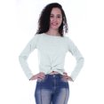 thumbnail image 3 of Moomaya T-Shirt Court à Manches Longues pour Femmes avec Nœud à l'Avant, T-Shirt d'Été Uni, Hauts, 3 of 7