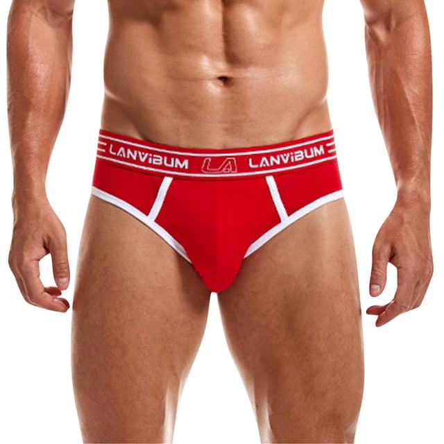 B91xZ Men's Cotton Stretch Briefs Breathable Low Rise Mesh Trunks Underwear,Red M