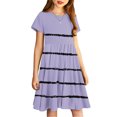 thumbnail image 4 of Soldes de Liquidation d'Été Iumwxz Robe Tunique Plissée Robe Ample Ligne A Robes Col Rond Rayé Graphique Robe à Manches Courtes pour Enfants Robes Tendance pour Cadeaux des Fêtes 4-14a, 4 of 7