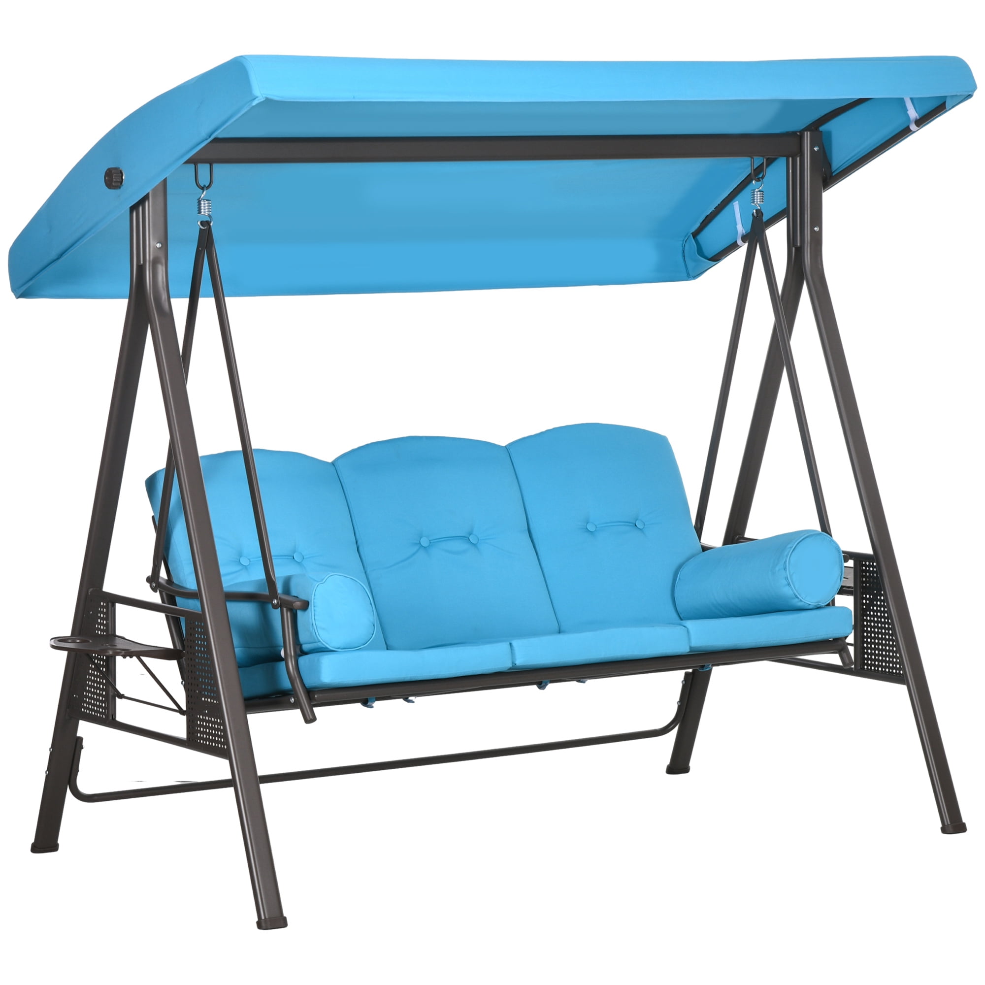 Outsunny Balançoire de Porche 3 Places, Chaise Balançoire d'Extérieur Robuste, Bleu Pâle