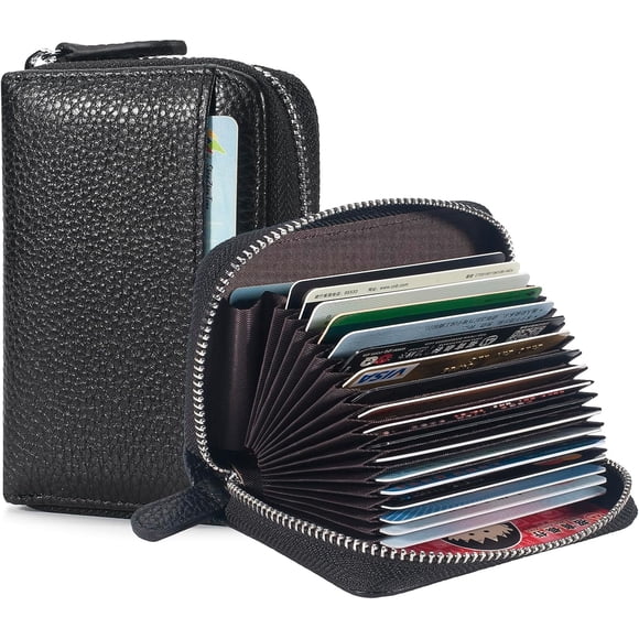 Crédit Portefeuille Porte-Cartes Blocage RFID Mince en Cuir Véritable Organisateur Poche à Glissière Pochette pour Cartes d'Identité Étui Porte-Monnaie avec 20 Fentes pour Cartes pour Femmes