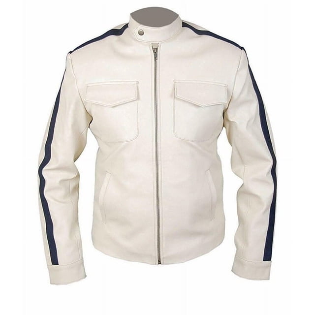 White Leather Motorcycle Jacket Mens Leather Riding Jacket White Leather Jacket Men Motorcycle Jackets For Men Leather Biker Jacket Mens size L