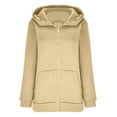 thumbnail image 4 of Pompotops Chandail à Capuchon Uni pour Femme à Fermeture Éclair, Manches Longues, Chandails Molletonnés, Manteau Long, Hauts avec Poches, Liquidation, 4 of 8