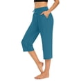 thumbnail image 2 of Plebaso Capri Pants for Women Drawstring Cropped Wide Leg Pants Lightweight Lounge Yoga Capris with Pockets, 2 of 7