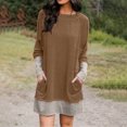 thumbnail image 2 of CEHVOM Robe Mini Décontractée pour Femmes Col Rond Ample Couleur Unie Patchwork Manches Longues Poches, 2 of 8
