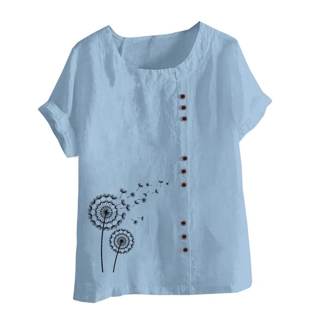 Blouses à Manches Courtes pour Femmes Mode Femmes Été Ample Imprimé T-Shirt à Col Rond Manches Courtes Blouse Décontractée T-Shirts d'Été pour Femmes Blouse à Manches Courtes Femmes T-Shirts Été