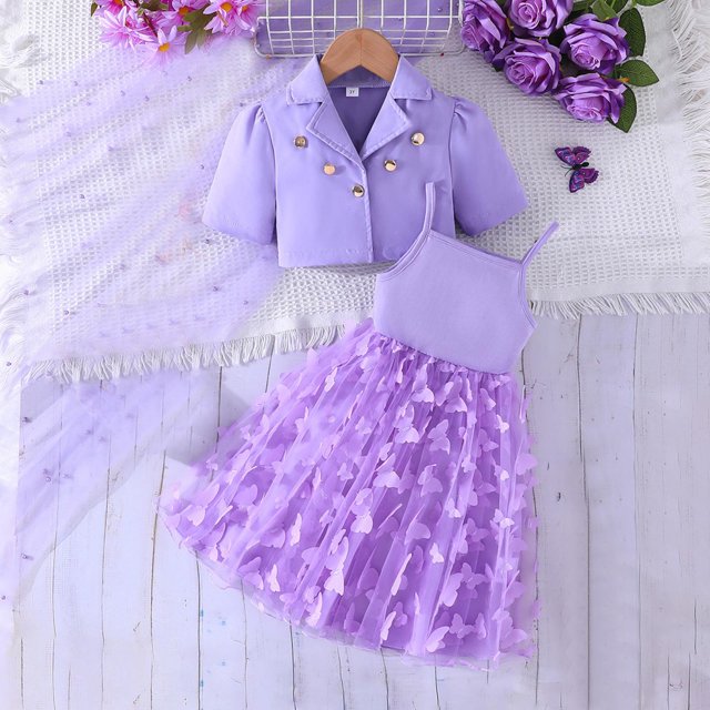 DecSea Ensemble 2 Pcs Uni pour Filles / Blazer et Robe en Tulle / Tenue Formelle Élégante