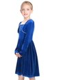 thumbnail image 4 of Robe Fille Bleu Royal Velours Perle Manches Longues Vacances Vintage 12 Ans, 4 of 7