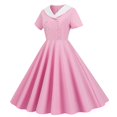thumbnail image 1 of Robes d'Été pour Femmes 2025 Commerce Extérieur Col en V Manches Courtes Rétro Double Boutonnage Bouton Robe d'Été Rose S, 1 of 4