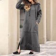 thumbnail image 1 of Fshaion Robe d'Été pour Femmes 2024 Grande Taille Col Rond Hiver Chaud Couleur Manches Longues avec Poches Robe Longue en Liquidation à Moins de 10!, 1 of 6