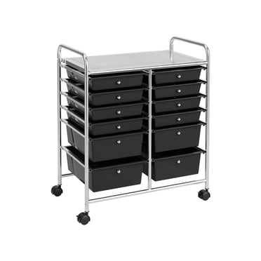 Patiojoy Chariot de Rangement Roulant à 12 Tiroirs avec Dessus Organisateur Noir