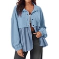 thumbnail image 2 of AherBiu Jackets for Women Button down Long Sleeve Ruched Patchwork Shirts Casual Loose Flowy Fall Outerwear, 2 of 7