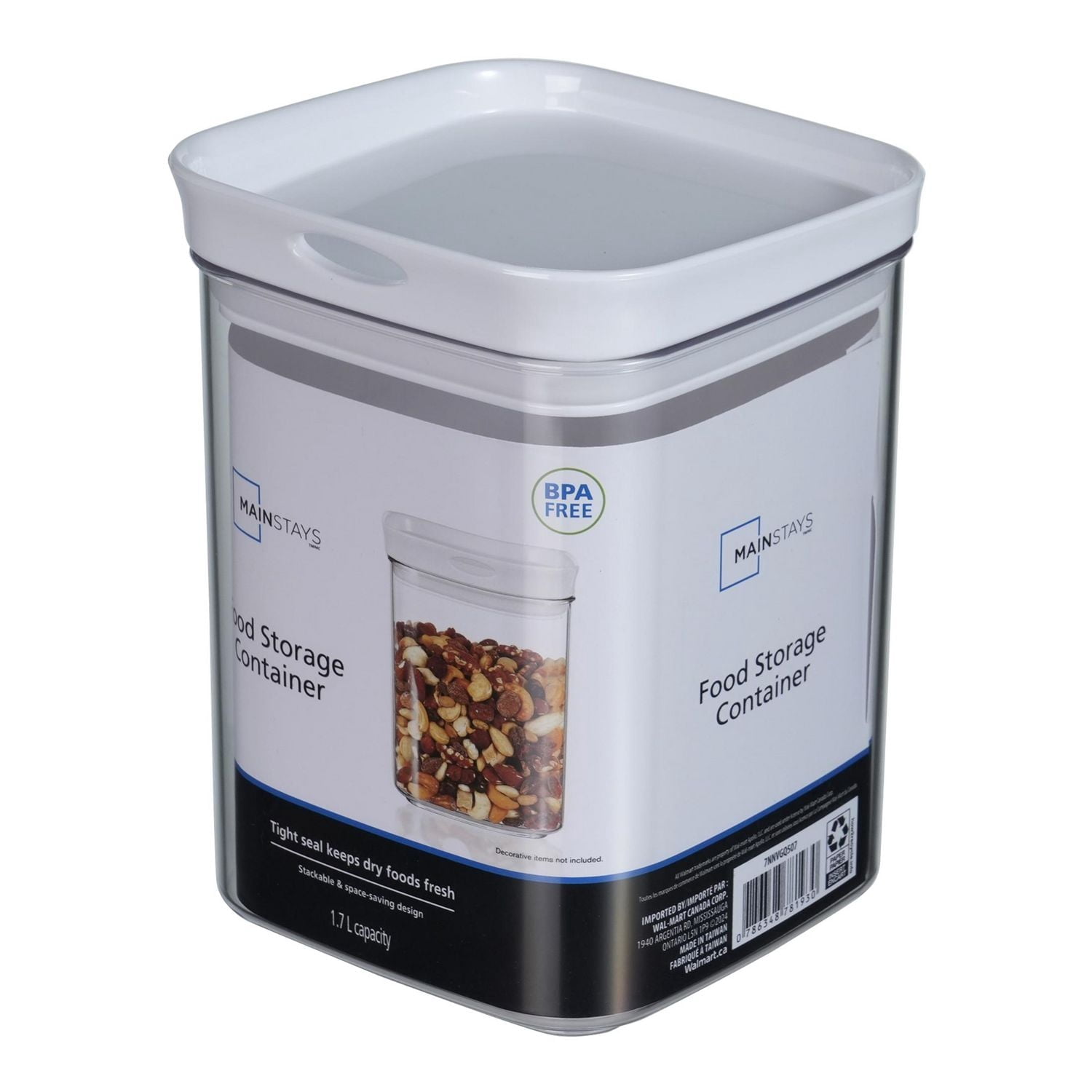 Mainstays 1.7 L Clear Food Storage Canister with White Lid