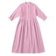 thumbnail image 4 of Robes Maxi en Coton et Lin pour Femmes, Robe Tunique à Boutons Col Ras du Cou Manches Longues Plissée Ligne a Fluide Longues Robes Robes pour Femmes Cocktail TTG, 4 of 9
