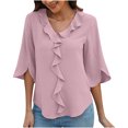 thumbnail image 1 of Timegard Tops for Women Petal 1/2 Sleeve Ruffle V-Neck Back Ruched Comfy Tee Summer Beach Casual Loose Top, 1 of 6