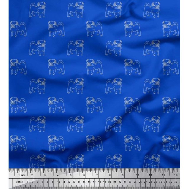 Soimoi Poly Georgette Fabric Pug Dog Print Fabric by The Yard 52 Inch Wide