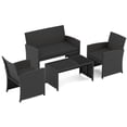 thumbnail image 2 of Costway 4 PCS Patio Conversation Set with Seat Cushions & Tempered Glass Tabletop, Porch Black+Black, 2 of 10